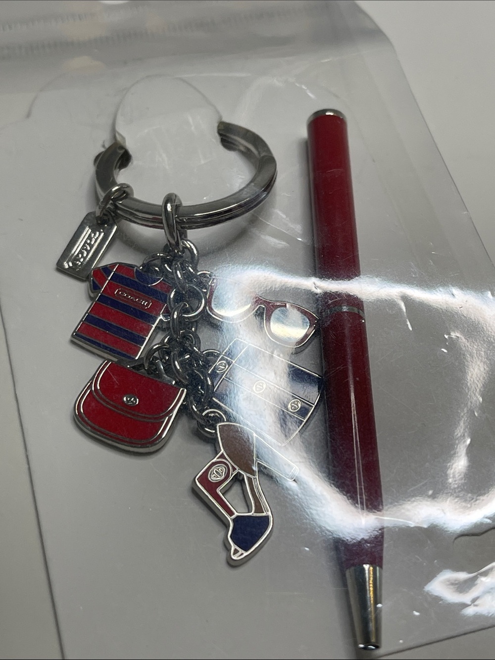 Coach Red, Purple & Tan Enamel Charm Key Ring and Coach Pen - Picture 7 of 7